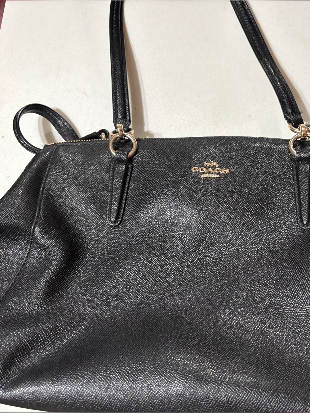Coach Black Leather Tote with Gold Logo & Hardware
